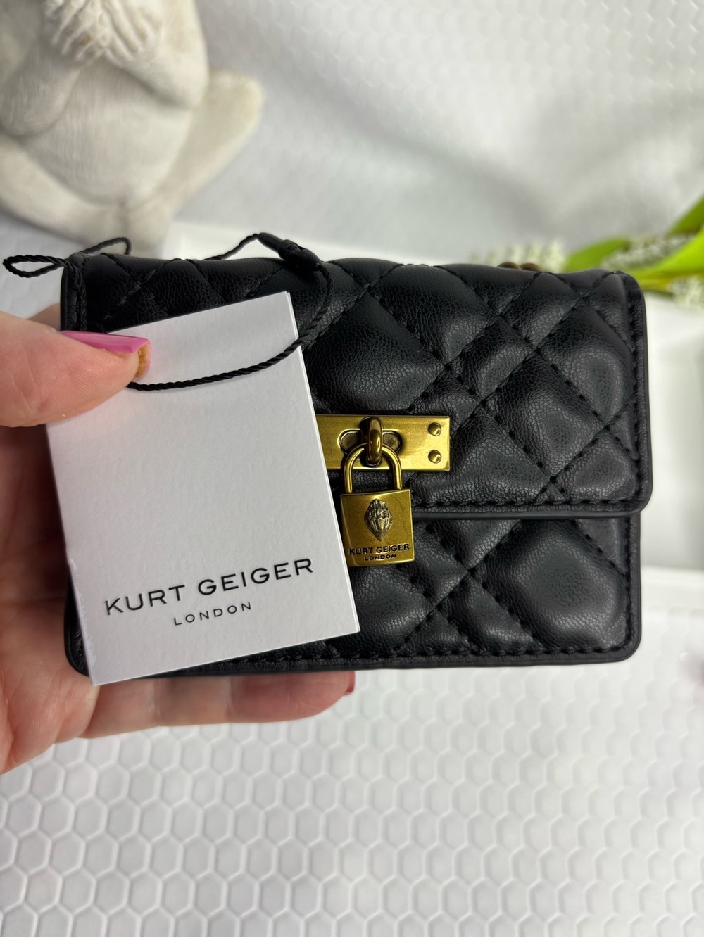 Kurt Geiger Quilted Black Mini Shoulder Bag with Gold Hardware - Picture 9 of 9